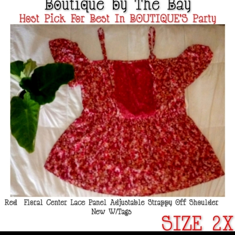 Boutique Top Size 2X Off Shoulder Strappy Floral NWT